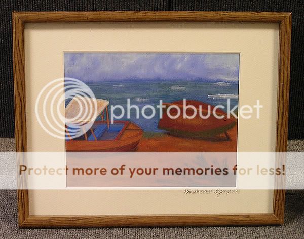 acrylic,painting,oval,boats,beach,11x14